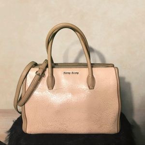 MiuMiu Beige Nude Craquele Cracked Genuine Calf Leather Tote Crossbody HandBag